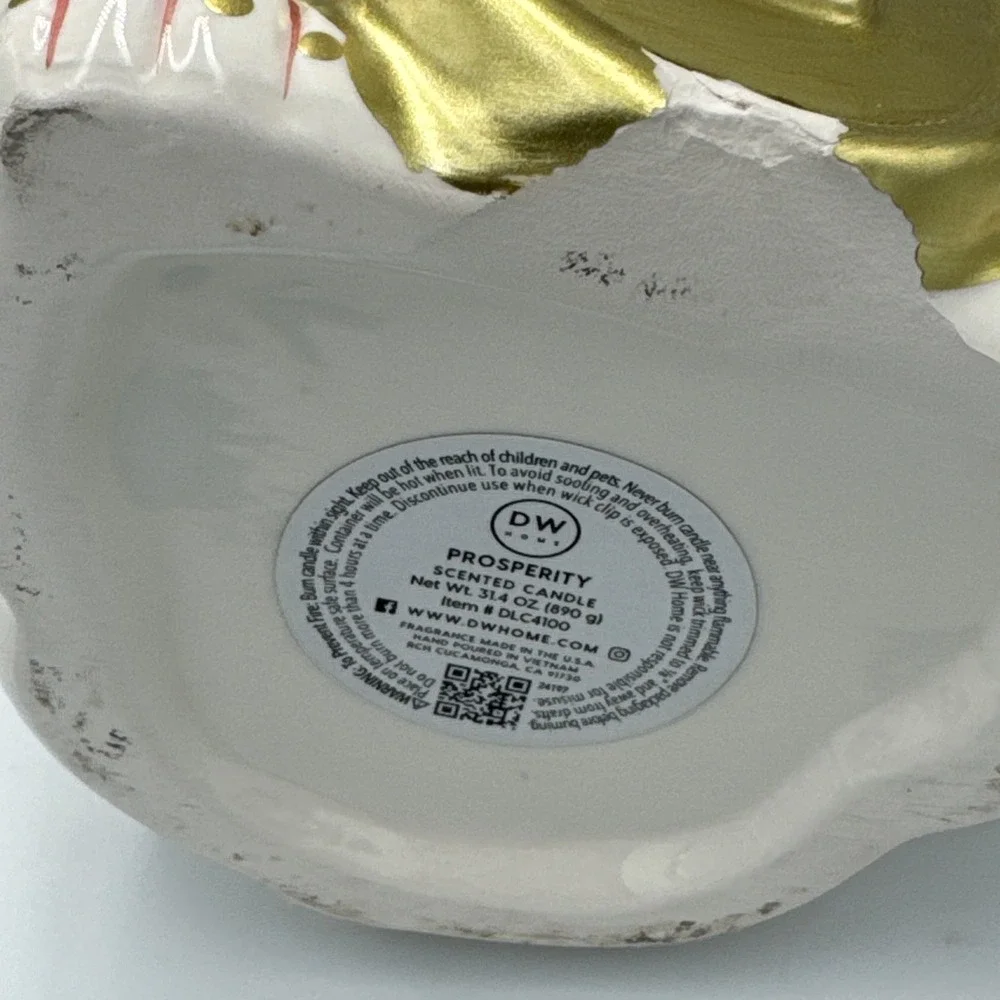 Lucky Cat Ceramic White Red Gold Prosperity Home Decor Candle Used Small Chip